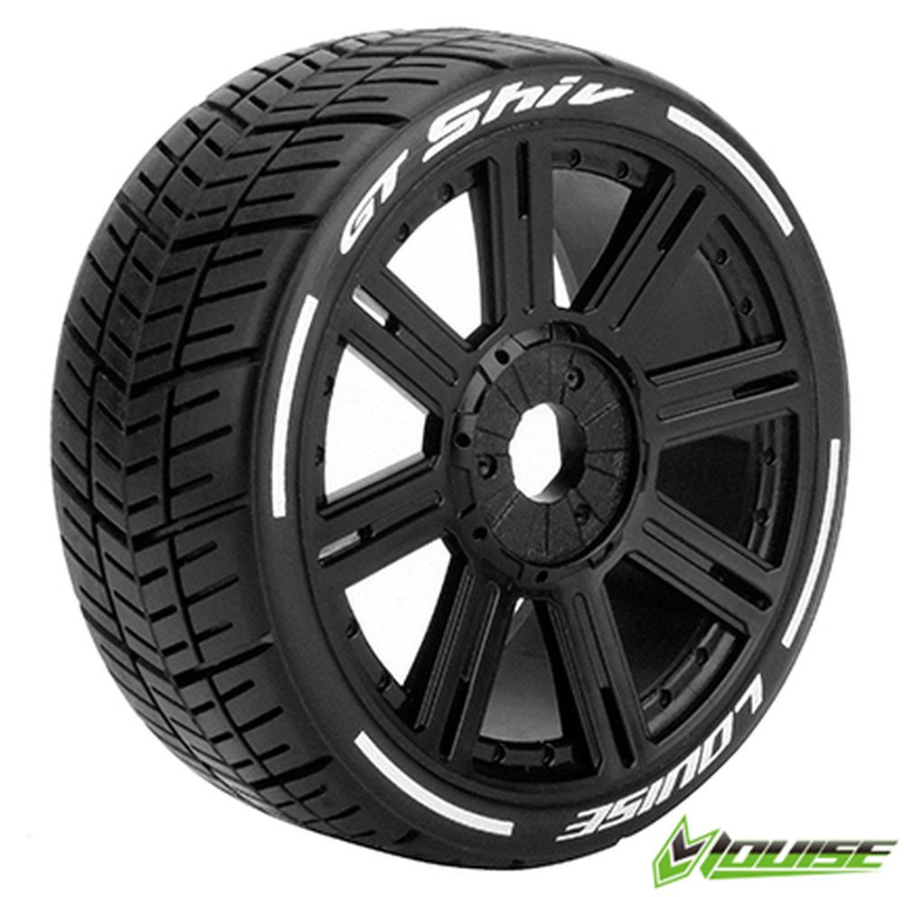 MFT GT Shiv 1/8 GT Tires (Soft Compound), Mounted on Black Spoke Rim (2Pcs.)