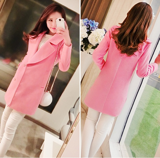 พรีออเดอร์ - เสื้อโค้ทผ้าวูลกันหนาว Pre - CT658 (สีชมพู)