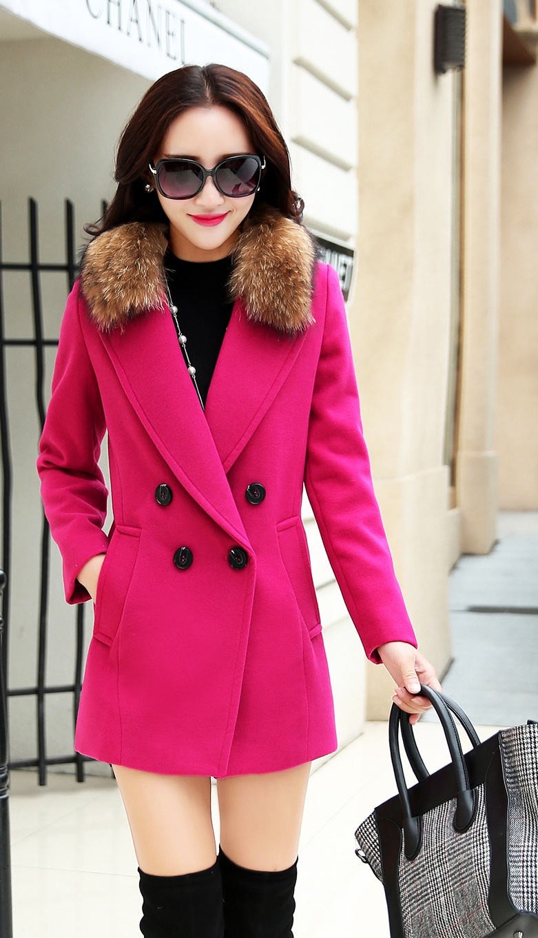 พร้อมส่ง - เสื้อโค้ทผ้าวูลกันหนาว CT162 (สีบานเย็น)