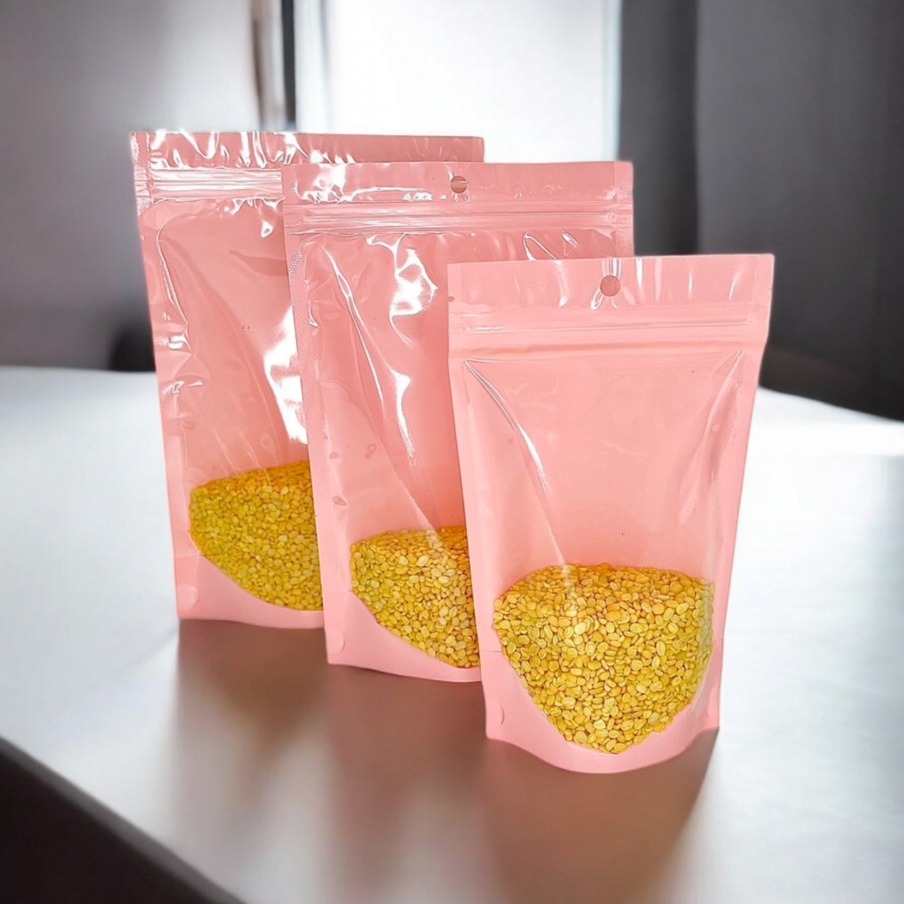 ถุงหน้าใสหลังพลาสติกสี ซิปตั้งได้