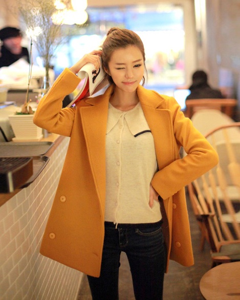 พร้อมส่ง - เสื้อโค้ทผ้าวูล CT168 (สีเหลือง)