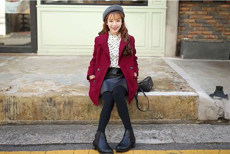 พร้อมส่ง - เสื้อโค้ทผ้าวูลกันหนาว CT116 (สีแดง)