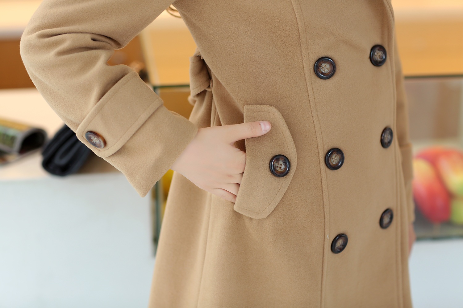 พร้อมส่ง - เสื้อโค้ทผ้าวูลกันหนาว CT150 (สีน้ำตาล)