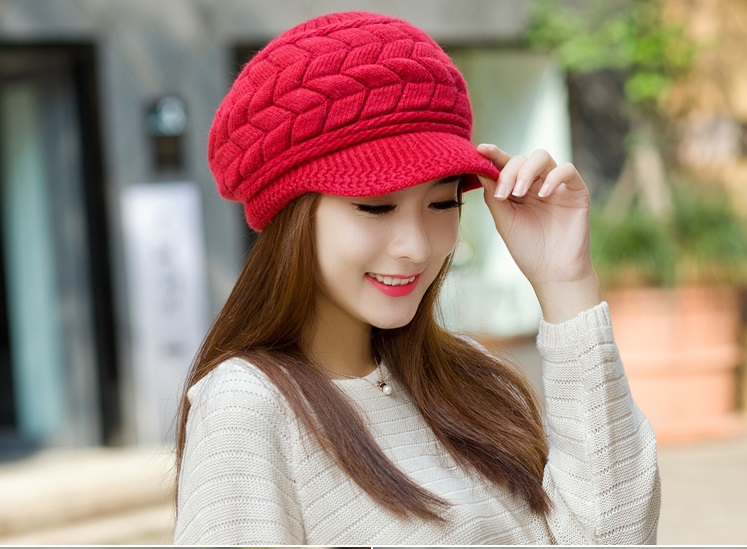 พร้อมส่ง - หมวกไหมพรม HT124 (สีแดง)