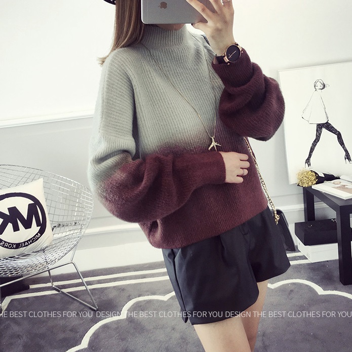 พรีออเดอร์ - เสื้อไหมพรมแฟชั่นแขนยาว Pre- ST761 (สีเทาแดงเข้ม)