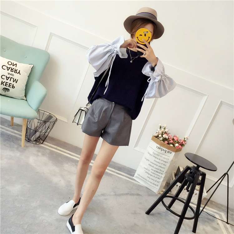 พร้อมส่ง - เสื้อไหมพรมแฟชั่น ST176 (สีกรม)