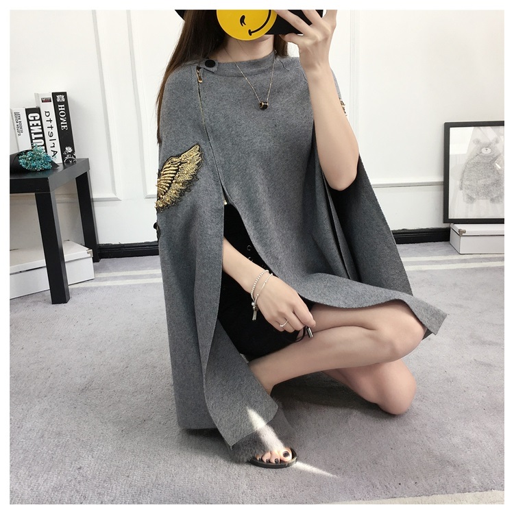 พรีออเดอร์ - เสื้อไหมพรมแฟชั่นกึ่งเสื้อคลุม Pre - ST763 (สีเทา)