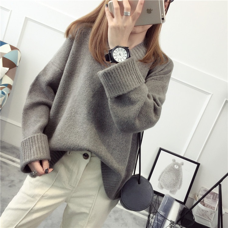 พรีออเดอร์ - เสื้อไหมพรมแฟชั่นแขนยาว Pre - ST775 (สีเทาเข้ม)