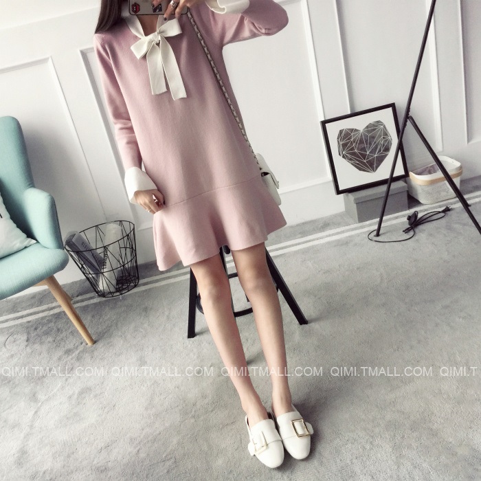 พรีออเดอร์ - เดรสไหมพรม Pre - DT122 (สีชมพู)