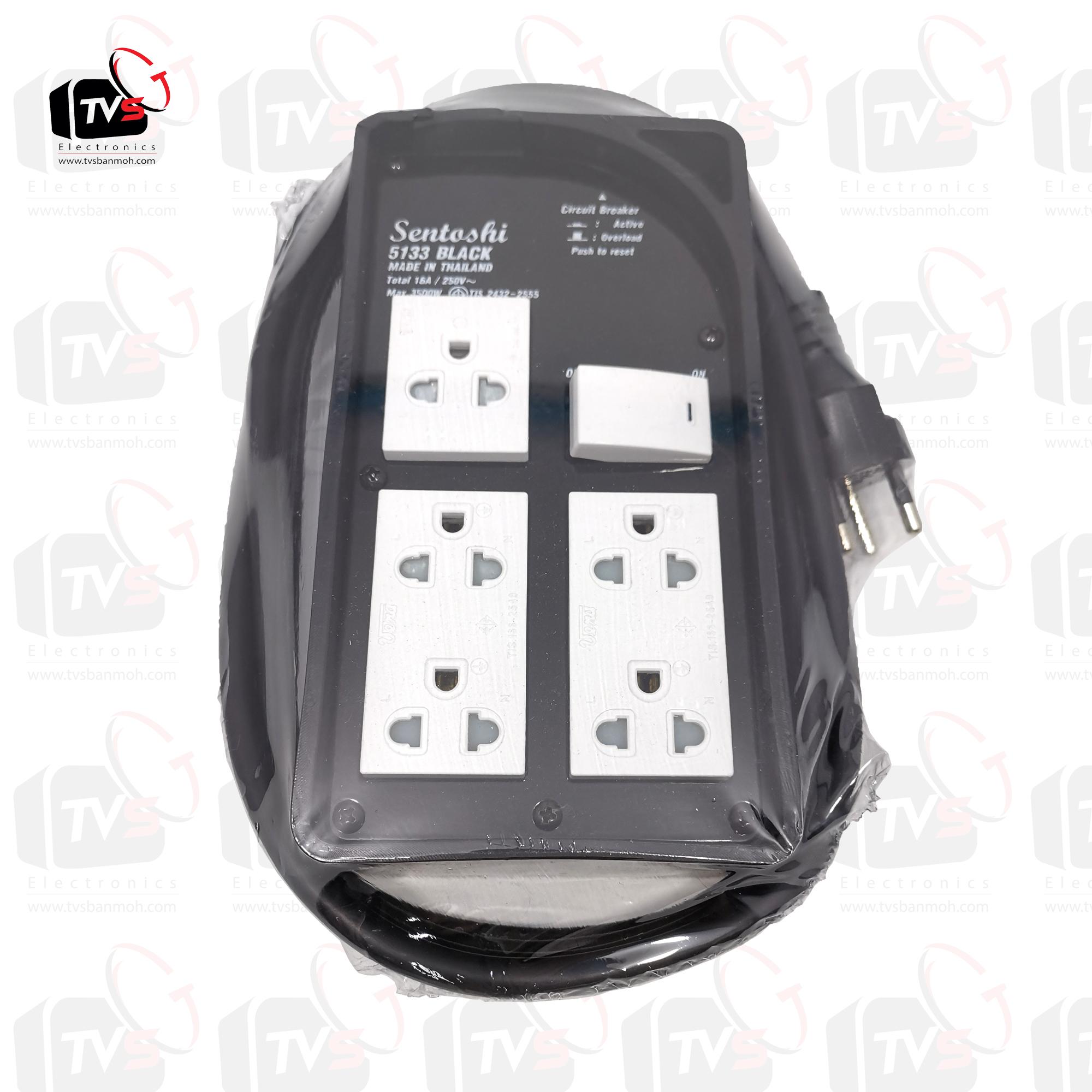 Sentoshi แท้ ปลั๊กพ่วงบล็อกยาง 5133 5ช่อง 3เมตร 16A มีสวิตซ์ สายไฟมีกราวด์ 3ขา ใบอนุญาตที่ ท 5224-18/2432 มอก. 2432-2555
