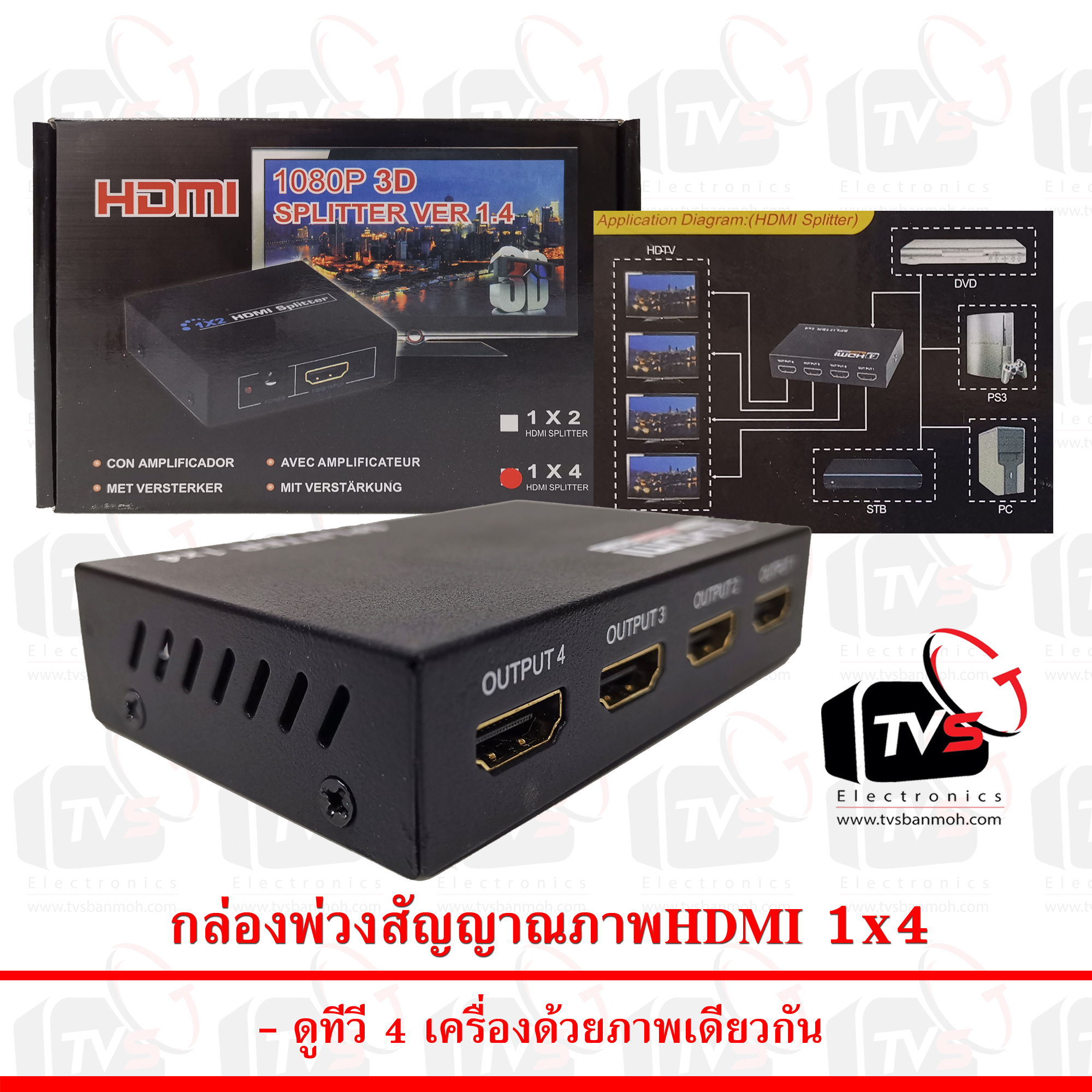 กล่องพ่วงสัญญาณภาพ เข้า1 ออก4 ดูTV4เครื่องด้วยภาพเดียวกัน
