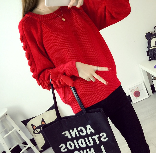 พร้อมส่ง - เสื้อไหมพรมแขนยาว ST165 (สีแดง)