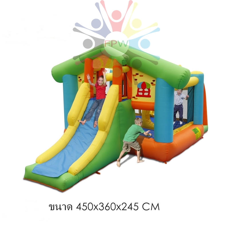 บ้านลมขนาด 450x360x245 cm สินค้าผลิตและออกแบบได้ลงตัวและน่ารักสุดๆ พร้อด้วยฟังท์ชั่นที่เสริมสร้างพัฒนาการและจินตนาการได้อย่างครบครัน มีสีสันสดใสออกแบบมาเพื่อกระตุ้นประสาทตาในการมองเห็นของเด็กๆ เหมาะสำหรับเด็กอายุ 3-10 ขวบน้ำหนักโดยรวมไม่เกิน 100 กิโลกรัม