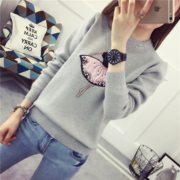 พรีออเดอร์ - เสื้อไหมพรมแฟชั่นลายการ์ตูน Pre- ST720 (สีเทา)