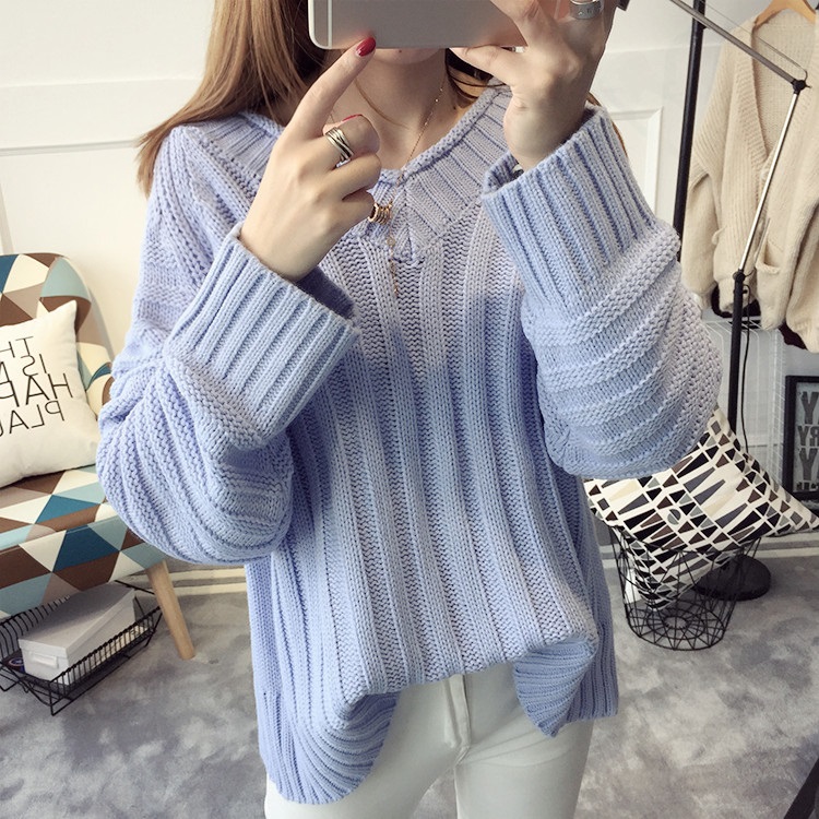 พรีออเดอร์ - เสื้อไหมพรมแฟชั่นทรงหลวม Pre - ST768 (สีฟ้า)