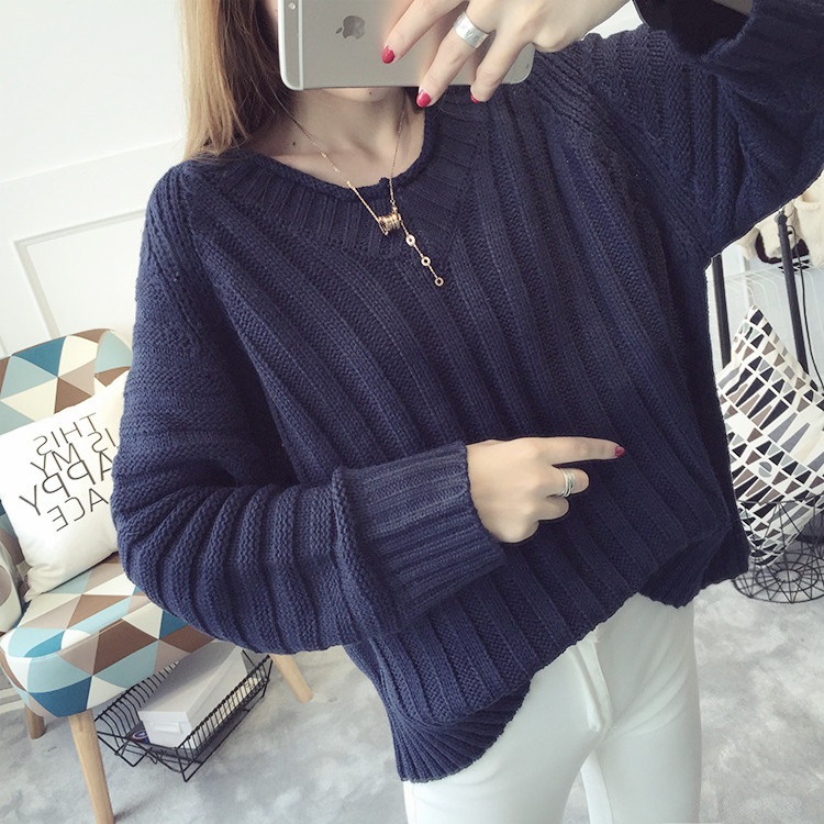 พรีออเดอร์ - เสื้อไหมพรมแฟชั่นทรงหลวม Pre - ST767 (สีน้ำเงิน)