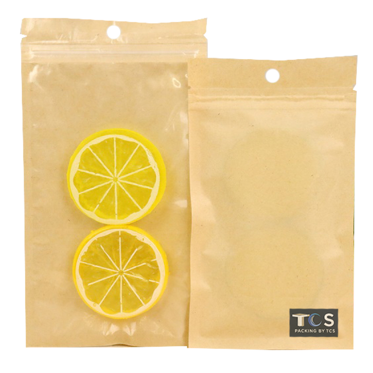 ถุงคราฟท์ซิปล็อค ตั้งไม่ได้ (ก้นแบน) - หน้าใสหลังคราฟท์