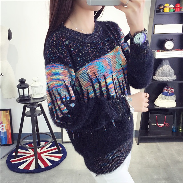 พรีออเดอร์ - เสื้อไหมพรมแฟชั่นแขนยาว Pre - ST648 (สีดำ)