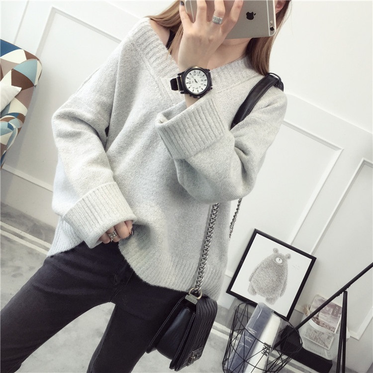 พรีออเดอร์ - เสื้อไหมพรมแฟชั่นแขนยาว Pre - ST776 (สีเทาอ่อน)