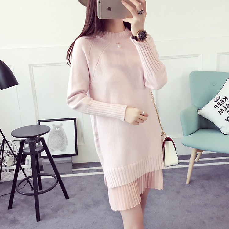 พร้อมส่ง - เดรสไหมพรม DT510 (สีชมพู)