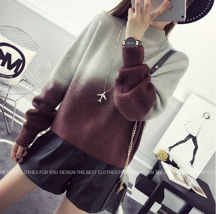 พรีออเดอร์ - เสื้อไหมพรมแฟชั่นแขนยาว Pre- ST761 (สีเทาแดงเข้ม)