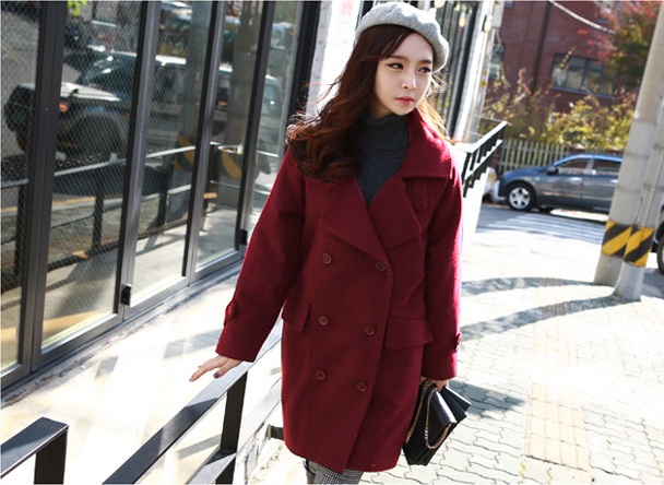 พรีออเดอร์ - เสื้อโค้ทผ้าวูลกันหนาว Pre - CT617 (สีแดงไวน์)