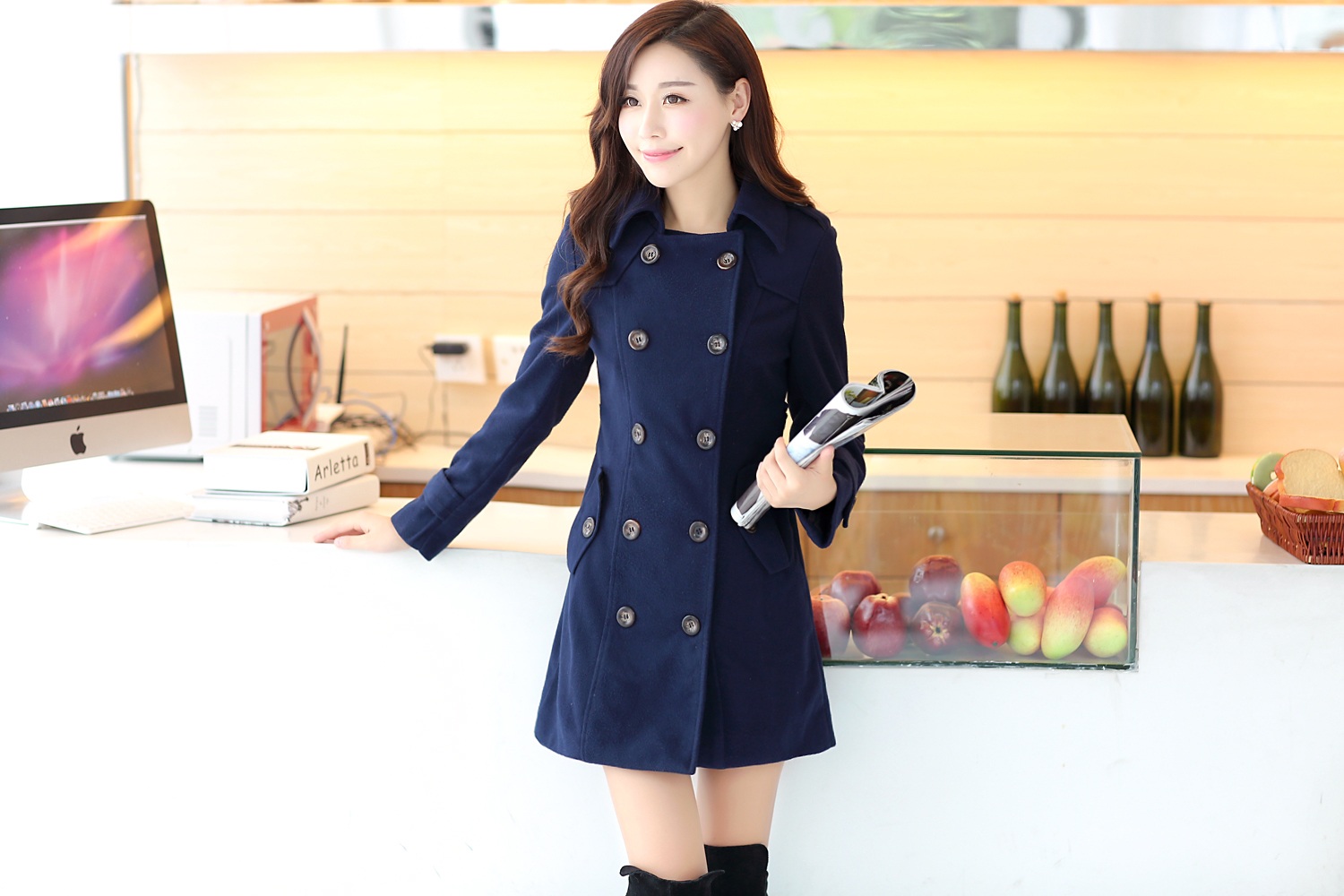 พร้อมส่ง - เสื้อโค้ทผ้าวูลกันหนาว CT151 (สีกรม)