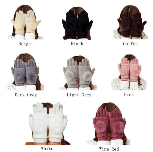 พร้อมส่ง - ถุงมือไหมพรม GT262 (สีน้ำตาล)