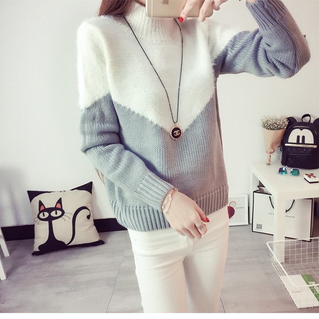 พร้อมส่ง - เสื้อไหมพรมแขนยาว ST171 (สีขาวเทา)