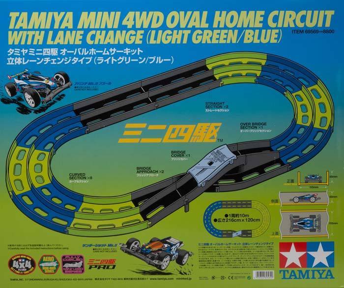Mini 4WD Oval Home Circuit with Lane Change (Light Green/Blue).