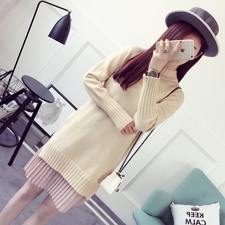 พร้อมส่ง- เดรสไหมพรม DT514 (สีครีม)