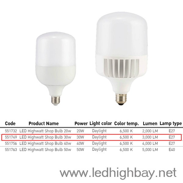 หลอดไฟไฮเบย์ LED Highwatt Shop Bulb 30w (แสงขาว)