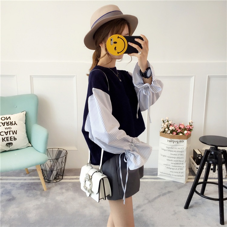 พร้อมส่ง - เสื้อไหมพรมแฟชั่น ST176 (สีกรม)