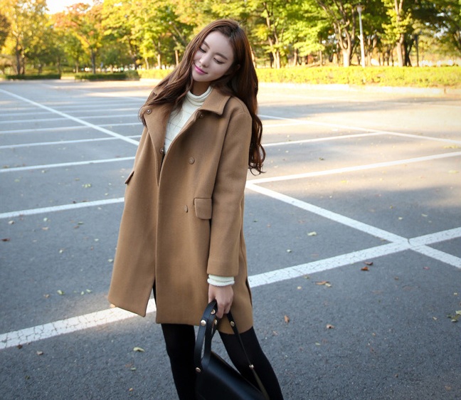 พรีออเดอร์ - เสื้อโค้ทผ้าวูลกันหนาว Pre - CT635 (สีน้ำตาล)