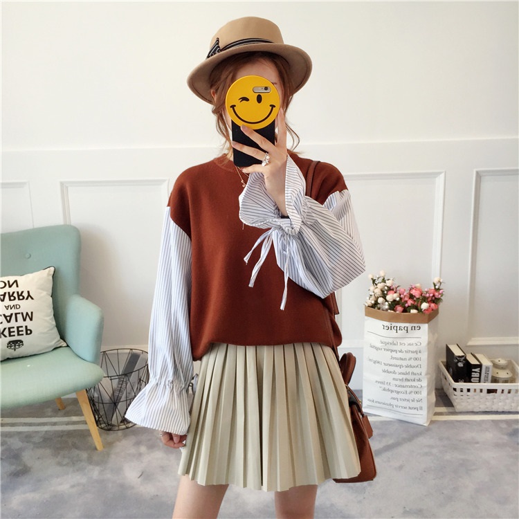 พร้อมส่ง - เสื้อไหมพรมแฟชั่น ST177 (สีน้ำตาล)