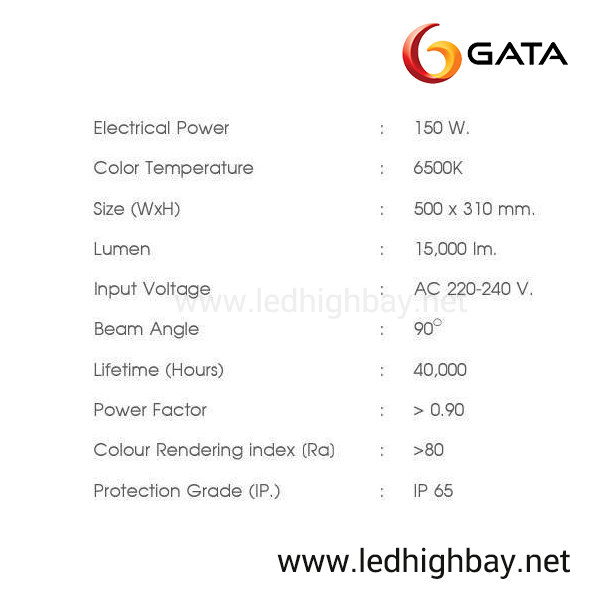 โคมไฮเบย์ LED 150w ยี่ห้อ GATA (แสงส้ม)