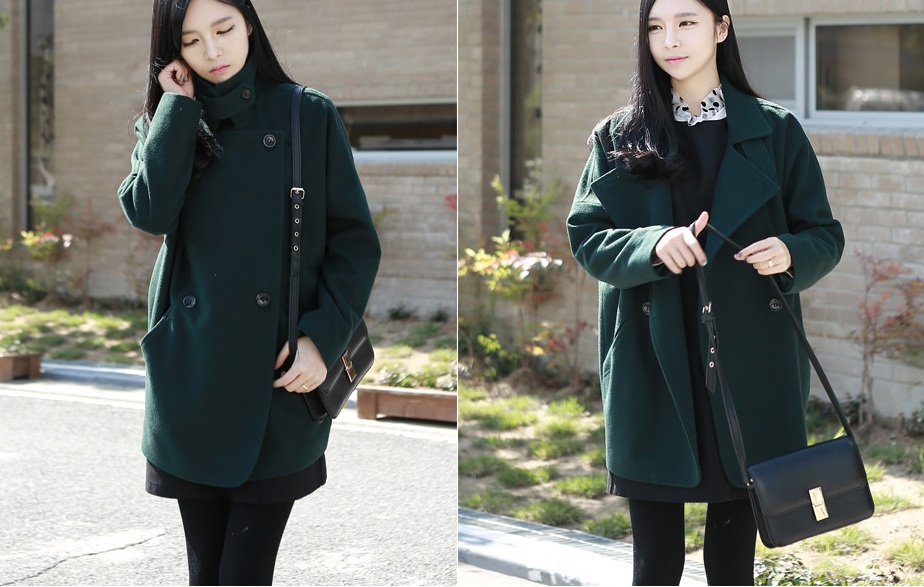 พรีออเดอร์ - เสื้อโค้ทผ้าวูลกันหนาว Pre - CT610 (สีเขียวเข้ม)