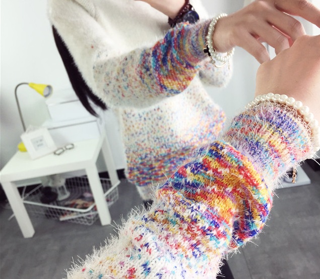 พรีออเดอร์ - เสื้อไหมพรมแฟชั่นแขนยาว Pre - ST630 (สีครีม)