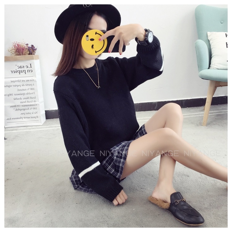 พรีออเดอร์ - เสื้อไหมพรมแฟชั่นแขนยาว Pre - ST780 (สีดำ)