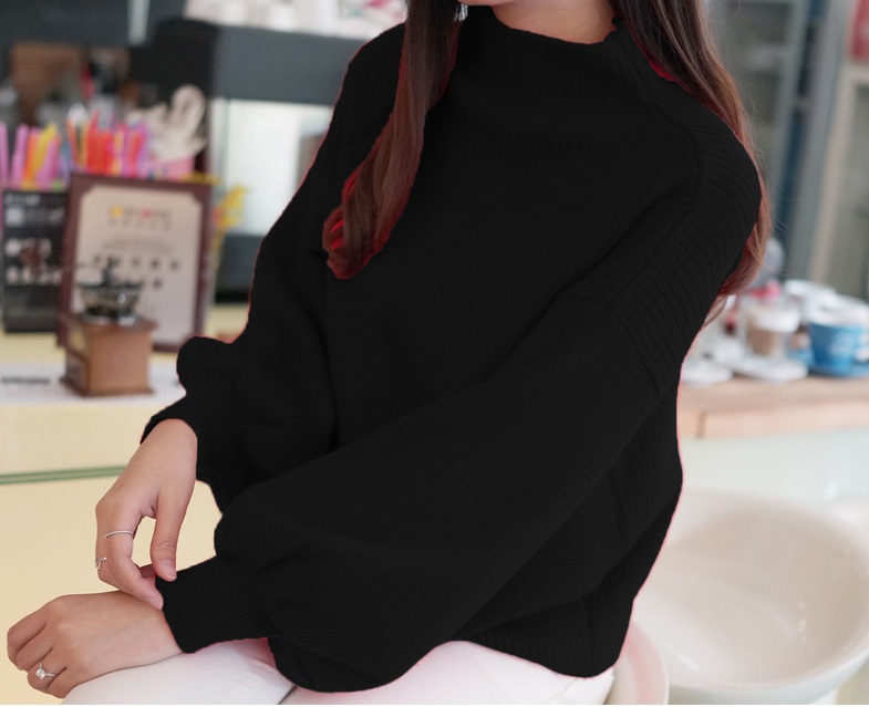 พร้อมส่ง - เสื้อไหมพรมแฟชั่น ST141 (สีดำ)