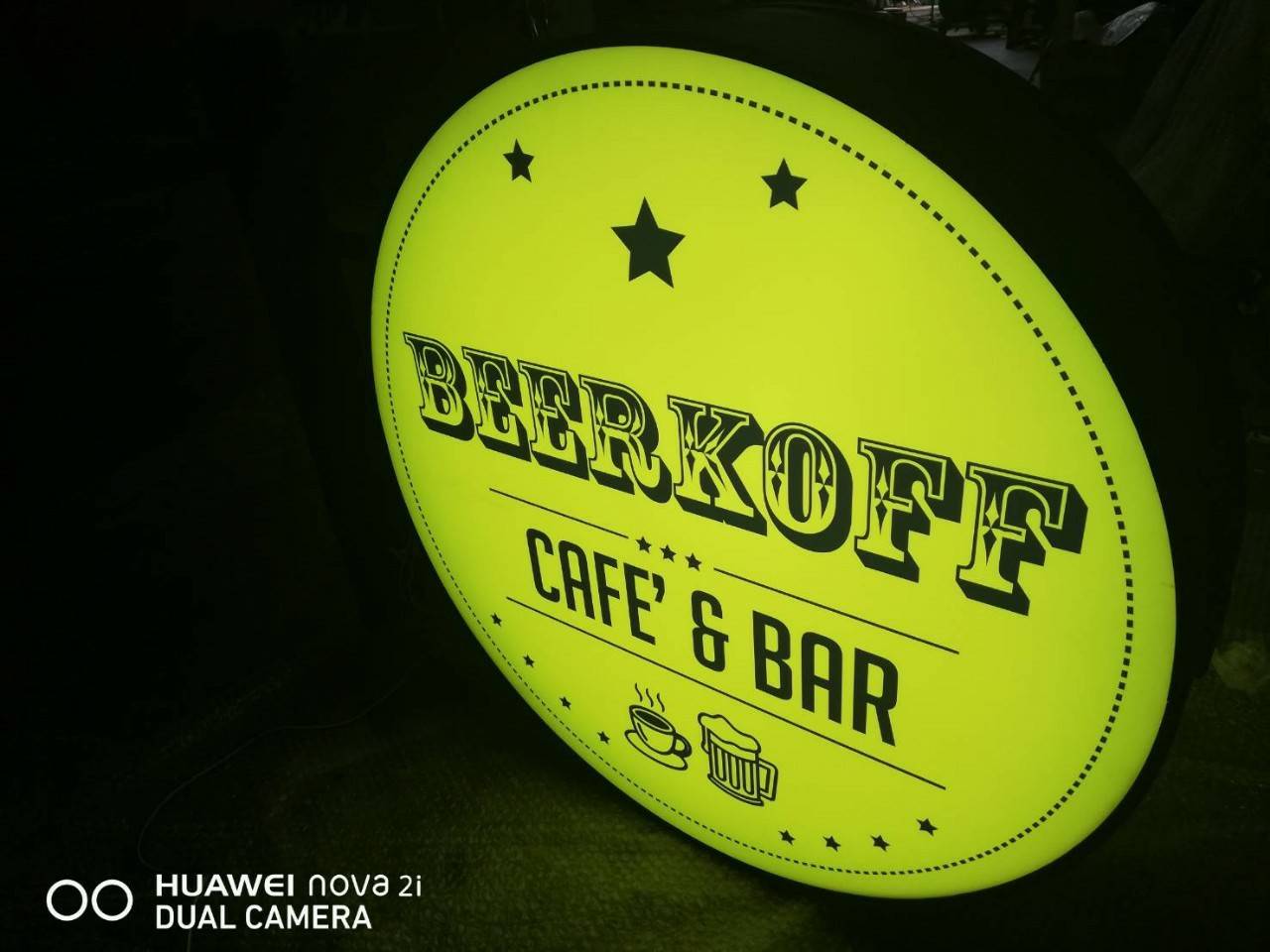 งานป้ายกล่องไฟวงกลม ไฟออกทั้ง2ด้าน - BEERKOFF CAFÉ & BAR
