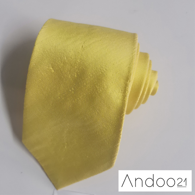 NT377_เนคไทผ้าไหม สีเหลือง หน้ากว้าง 3 นิ้ว