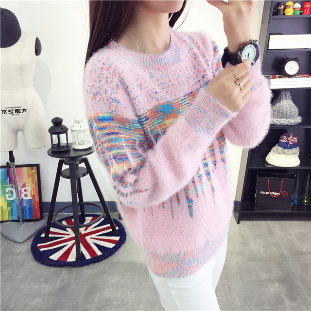 พรีออเดอร์ - เสื้อไหมพรมแฟชั่นแขนยาว Pre - ST646 (สีชมพู)