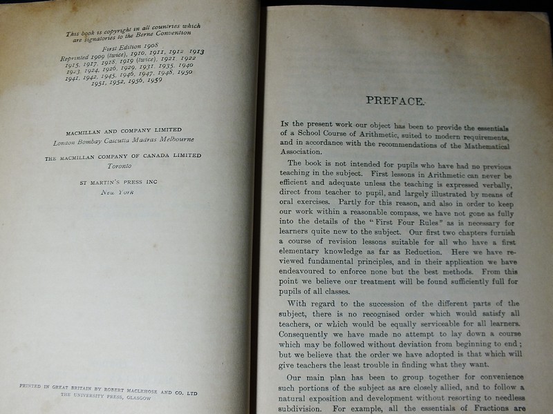 A School Arithmetic by H.S.HALL & F.H.STEVENS ปกแข็ง 550 หน้า ปี 1959