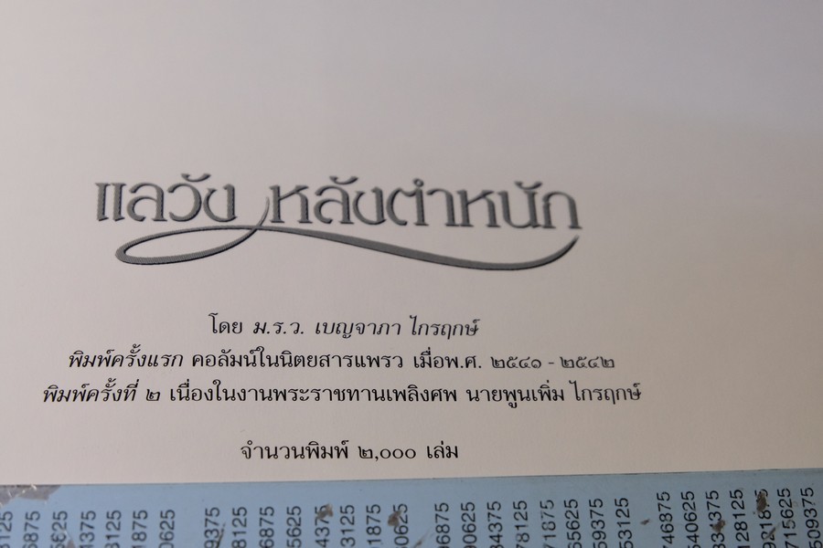 เเลวัง หลังตำหนัก โดย มรว.เบญจาภา(จักรพันธุ์) ไกรฤกษ์ จัดพิมพ์เป็นอนุสรณ์ นายเพิ่มพูน ไกรฤกษ์ ปกเเข็ง ปี 2549