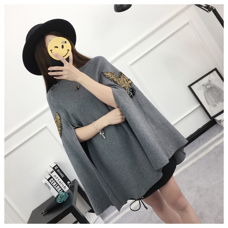 พรีออเดอร์ - เสื้อไหมพรมแฟชั่นกึ่งเสื้อคลุม Pre - ST763 (สีเทา)