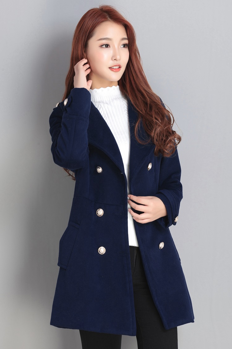 พร้อมส่ง - เสื้อโค้ทผ้าวูลกันหนาว CT135 (สีน้ำเงิน)