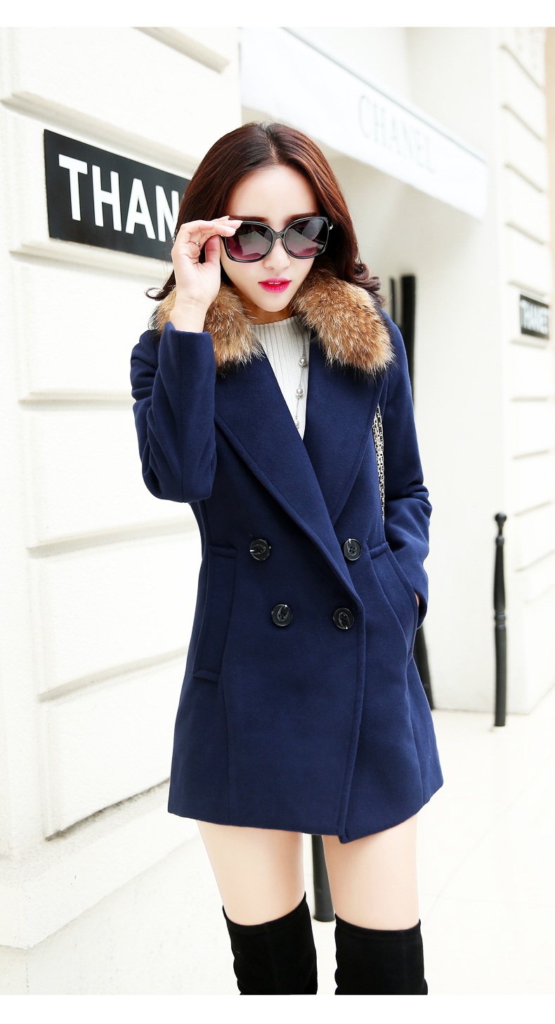 พร้อมส่ง - เสื้อโค้ทผ้าวูลกันหนาว CT161 (สีน้ำเงิน)