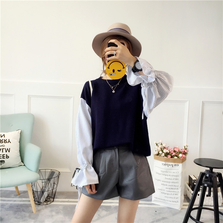 พร้อมส่ง - เสื้อไหมพรมแฟชั่น ST176 (สีกรม)