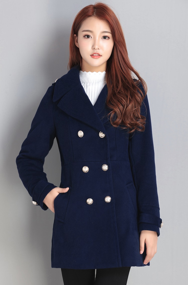 พร้อมส่ง - เสื้อโค้ทผ้าวูลกันหนาว CT135 (สีน้ำเงิน)